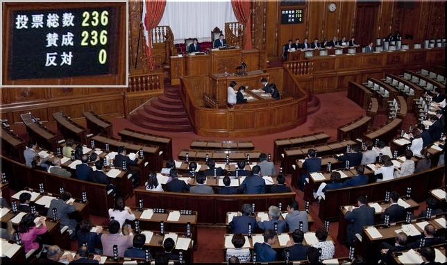 領海警備強化の法案を全会一致で可決した参議院本会議(平成24年8月29日)